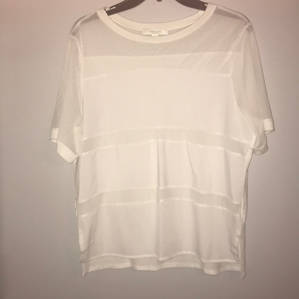 White Top with Mesh Stripes